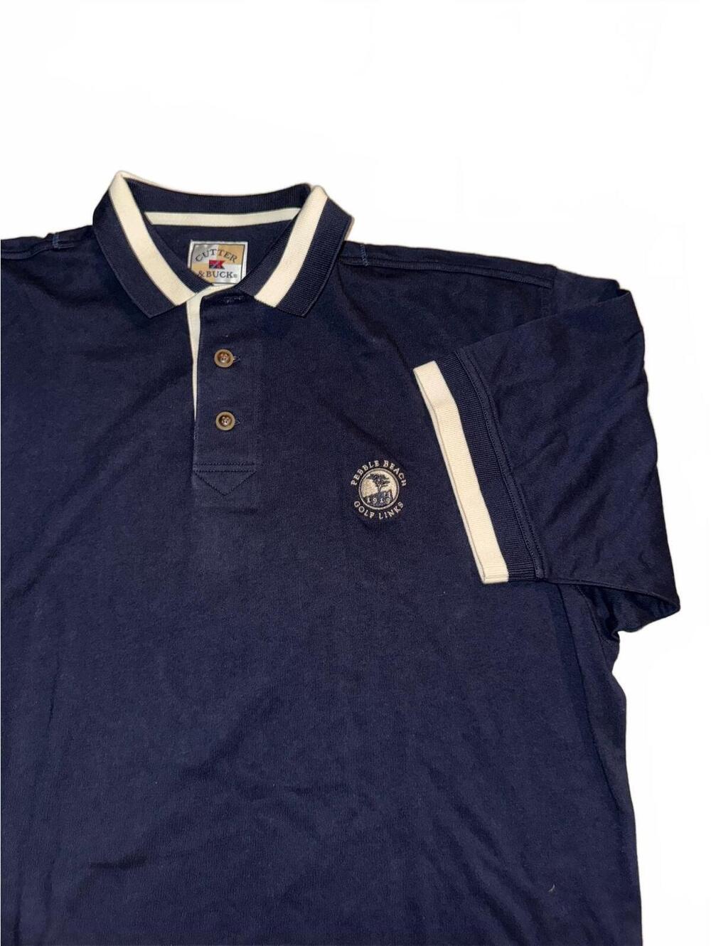 Men’s Cutter & Buck navy polo shirt with pebble peach embroidery Size XL